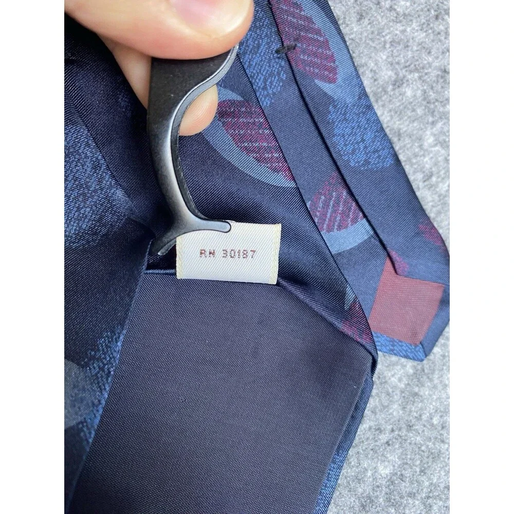 VTG Yves Saint Laurent Navy 100% Silk Necktie USA Abstract Dark Academia 80s 90s